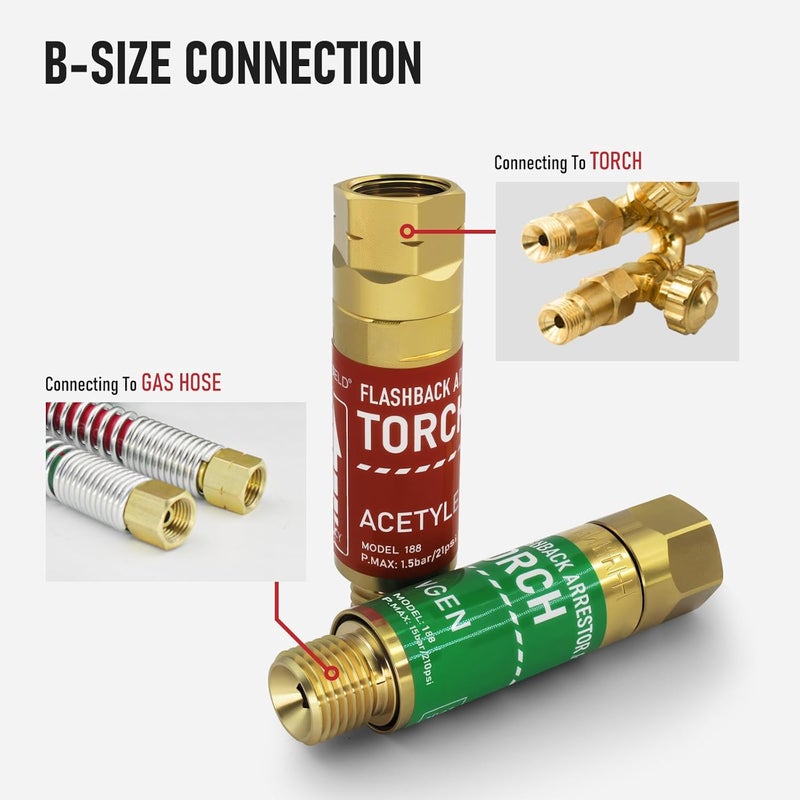 RX WELD مجموعة مانعات ارتداد اللهب لشفاط الأكسجين والأسيتيلين، نهاية الشفاط - حجم "B" خيوط 9/16-18UNF - Image 5